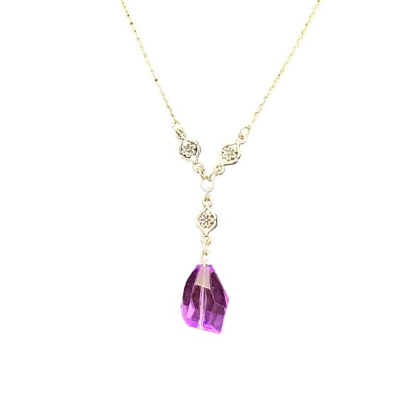 Avon Jewelry - New Avon Silver Tone Purple Faceted Y Necklace (1666)
